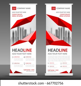 Red Roll up banner stand template design, flyer layout vector