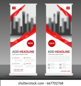 Red Roll up banner stand template design, flyer layout vector