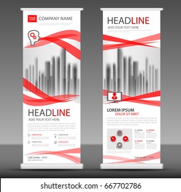 Red Roll up banner stand template design, flyer layout vector