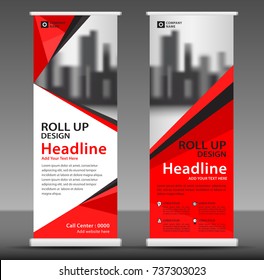 Red Roll up banner stand template design, flyer layout vector, pull up, x-banner, j-flag, x-banner, display