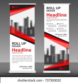 Red Roll up banner stand template design, flyer layout vector, pull up, x-banner, j-flag, x-banner, display