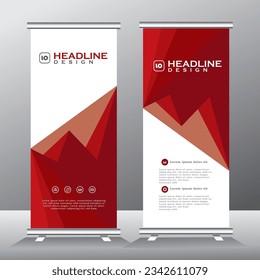 red roll up banner template for business, vertical banner template, abstract vector illustration , abstract geometric standee banner, modern x-banner and pull up, vertical banner with red color