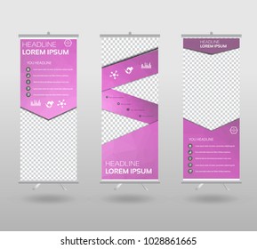 Red Roll Up Banner template and info graphics stand design, advertisement, display, business flyer, polygon background. vector illustration. 