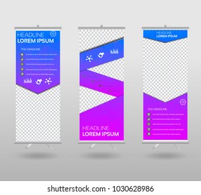Red Roll Up Banner template and info graphics stand design, advertisement, display, business flyer, polygon background. vector illustration. 