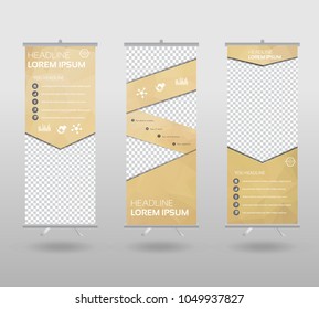 Red Roll Up Banner template and info graphics stand design, advertisement, display, business flyer, polygon background. vector illustration.