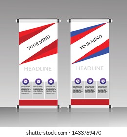 Red Roll Up Banner template and info graphics, stand design, advertisement, flyer, display vector illustration