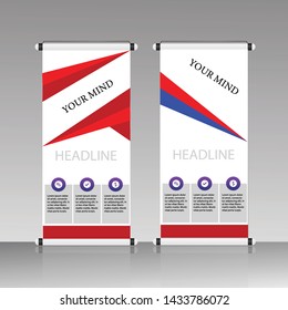 Red Roll Up Banner template and info graphics, stand design, advertisement, flyer, display vector illustration