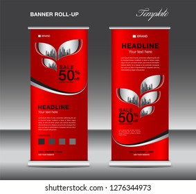 Red Roll up banner template vector, advertisement, x-banner, poster, pull up design, display, layout , business flyer, web banner, exhibition, stand, presentation, luxurious concept idea