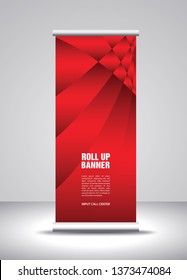 Red Roll up banner template vector, banner, stand, exhibition design, advertisement, pull up, x-banner and flag-banner layout