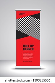 Red Roll up banner template vector, banner, stand, exhibition design, advertisement, pull up, x-banner and flag-banner layout