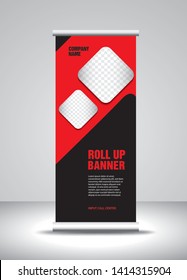 Red Roll up banner template vector, banner, stand, exhibition design, advertisement, pull up, x-banner and flag-banner layout