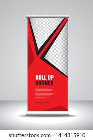 Red Roll up banner template vector, banner, stand, exhibition design, advertisement, pull up, x-banner and flag-banner layout