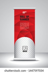 Red Roll up banner template vector, banner, stand, exhibition design, advertisement, pull up, x-banner and flag-banner layout
