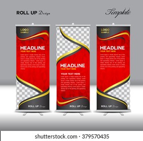 Red Roll Up Banner Template Vector Illustration, Polygon Background, Standy ,display, Advertisement, Flyer Design