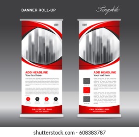 Red Roll up banner template vector, advertisement, x-banner, poster, pull up design, display, layout , business flyer