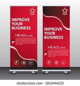 Red roll up business banner design vertical template vector, advertising presentation abstract geometric background, modern publication display and flag-banner, layout in rectangle size.