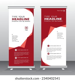 red roll up business banner flyer banner design vertical template vector, cover presentation abstract geometric background, modern publication x-banner and pull up banner,carpet design