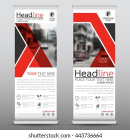 Red roll up business brochure flyer banner design template vector, leaflet cover presentation abstract geometric background, modern publication x-banner and flag-banner, layout in rectangle size.
