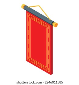 Red roll icon isometric vector. Chinese scroll. Paper decoration