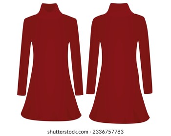 Red roll neck dress. vector illustration