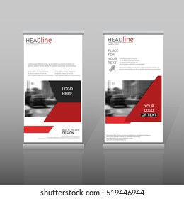 Red roll up, business brochure template for advertining. Vertical banner design. Presentation template, corporate identity design. Vector, eps 10