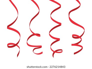 Red rolled ribbon isolated on white background. Vector illustration.