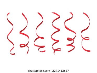 Red rolled ribbon isolated on white background. Vector illustration.