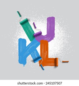 Red roller brush alphabet font 
