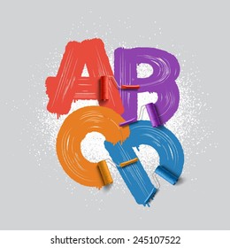 Red roller brush alphabet font 