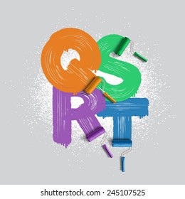 Red roller brush alphabet font 