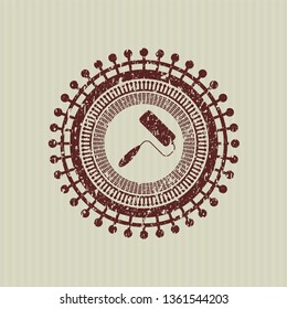 Red roller brush icon inside distressed grunge seal