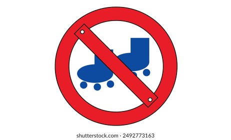 Red roller skating prohibition sign on white background, roller skating prohibition sticker, roller skating prohibited sign