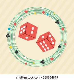 Diarios rojos rodando en los símbolos de cartas de juego decorados marco para Casino.