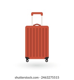 Red rolling suitcase with extended handle