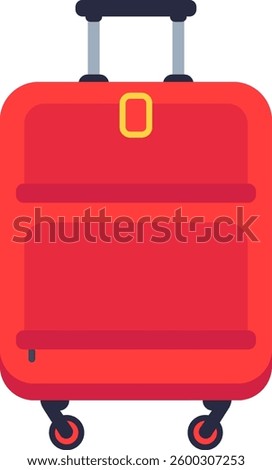 Red rolling suitcase featuring an extending handle and smooth wheels, representing the essence of vacation travel and tourism, isolated against a crisp white background