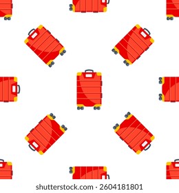 Red Rolling Suitcase Seamless Pattern on White Background for Travel and Tourism Designs