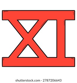 Red Roman numeral 11 hand drawn colored vector