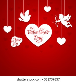 Red romantic background with cupid and heart for Valentine's day