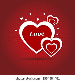 Red romantic background with hearts .Vector illustration