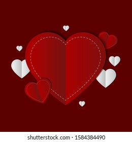 Red romantic background with hearts .Vector illustration