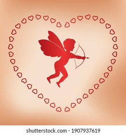 red romantic card with angel for valentine day - vector