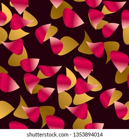 Red romantic floral petal seamless pattern on black background. Rose flower luxury style laconic repeatable motif for fabric, wrapping paper, background. Elegant rapport for textile, surface design.