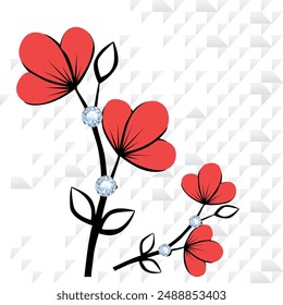 Red romantic flower with white pattern background