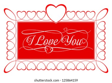 Red romantic frame with declaration of love. High detailed vector heart frame. Title: I Love You.