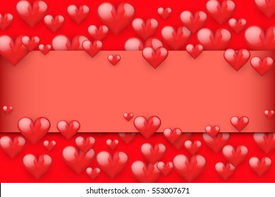 Red Romantic Hearts Background with space for text. Card and Invitation of Happy Valentines Day Greetings. Vector Illustration