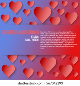 Red Romantic Hearts Background with space for text. Card and Invitation of Happy Valentines Day Greetings. Vector Illustration