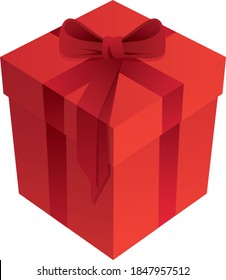 Caja de regalo de vacaciones rojas románticas con iluminación de vectores aislados en 3D de Bow y Ribbon