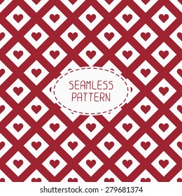 Red romantic wedding geometric seamless pattern with hearts. Wrapping paper. Scrapbook paper. Vector illustration. Background. Graphic texture for design. Valentines day