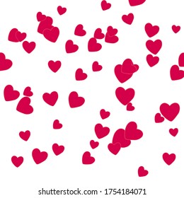 red rondom hearts on white background pattern