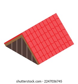 Red roof icon isometric vector. House repair. Exterior texture